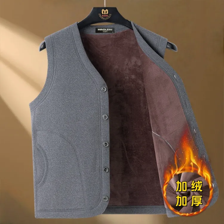 爸爸装加绒加厚马甲男背心中老年无袖坎肩秋冬保暖内搭开衫大码装