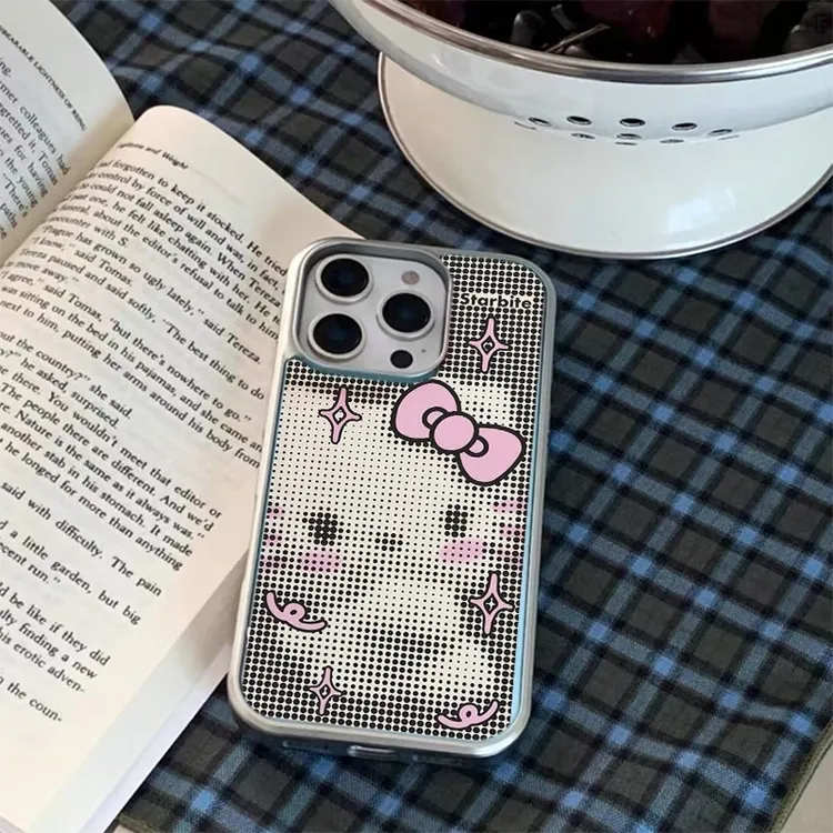 新款韩系凯蒂猫银色玻璃手机壳适用苹果16pro小米15华为reno14