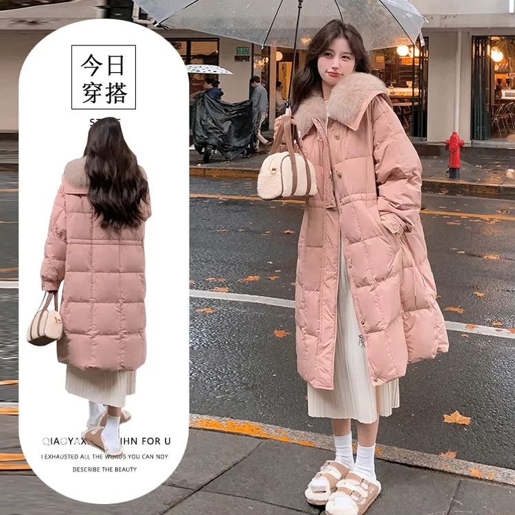 韩版时尚加厚大毛领保暖棉服女冬季新款独特别致中长款面包服外套