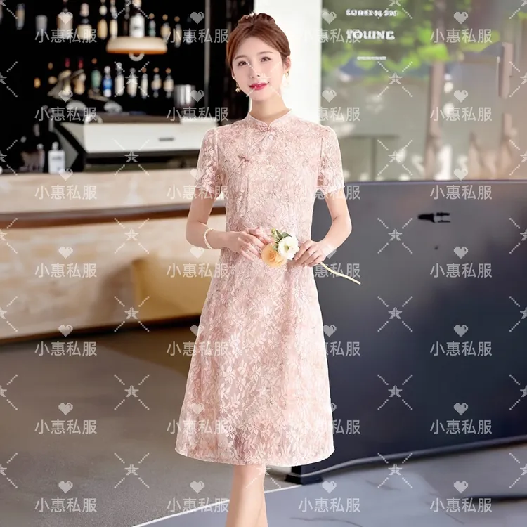 【小惠专属】2025夏季新款女时尚气质蕾丝国风显瘦立领连衣裙修身减龄a字裙