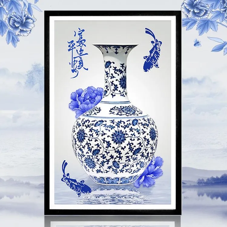 5D半钻石画2025新青花瓷花瓶钻石十字绣非满钻客厅diy玄关中国风