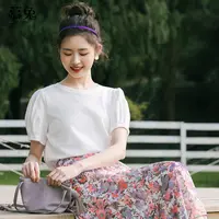 慕兔泡泡袖短袖t恤女2025年夏新款韩版宽松显瘦上衣打底衫体恤潮