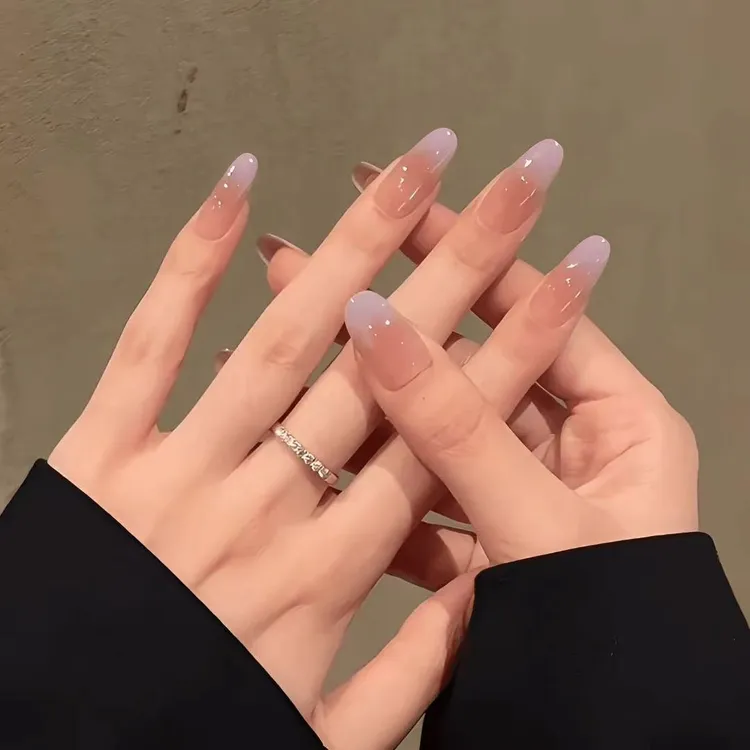 薰衣草新款渐草轻奢百搭气质手工穿戴甲简约裸透甜美法式美甲贴片