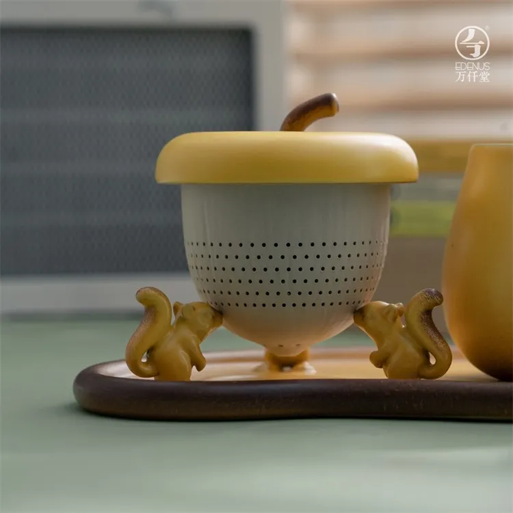 【万仟堂】举个栗子办公杯限定釉色陶瓷创意中空防烫办公家用泡茶杯