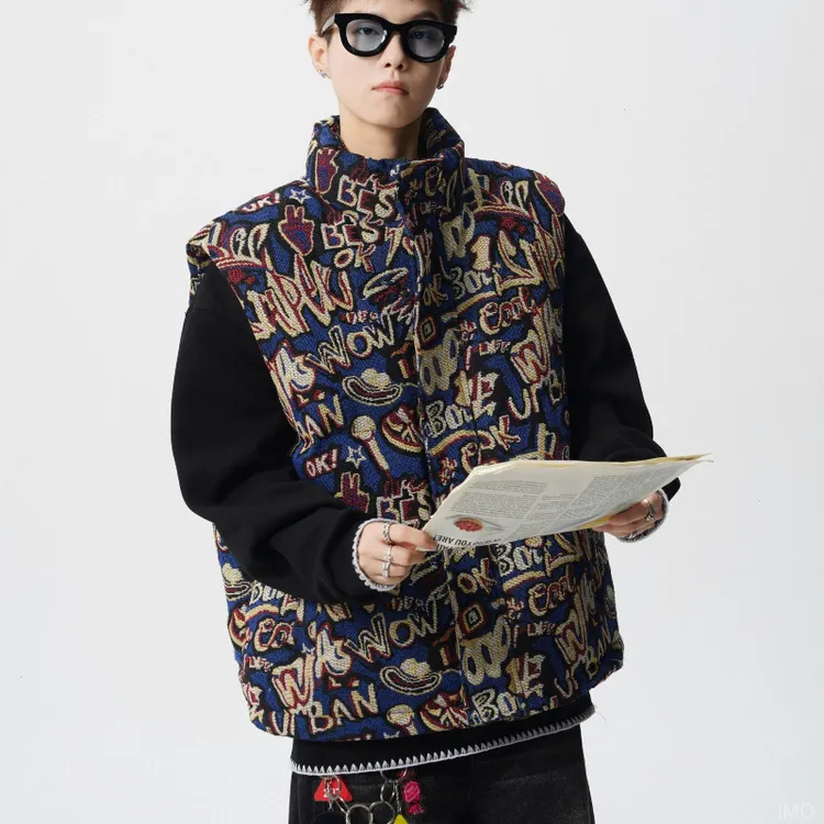 N冬季款大码男士多彩加厚面包立领马甲运动户外休闲秋冬宽松外套