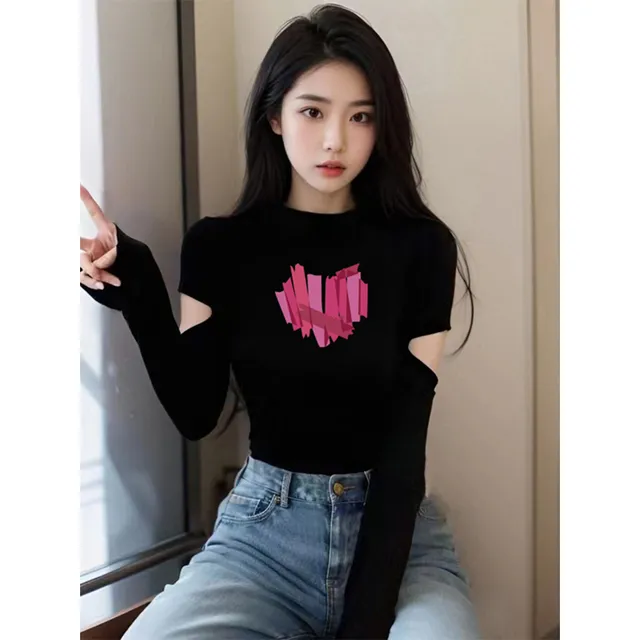 美式长袖上衣女2025新款小心机设计感短款辣妹t恤内搭打底衫春秋