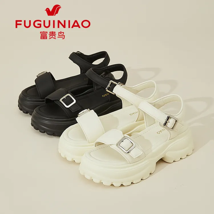 厚底凉鞋女2024新款夏季休闲高跟粗跟休闲百搭一字带露趾女鞋