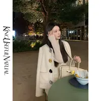 KUN【白雪冰花】安哥拉小香 珠片刺绣环钉花轻小香垂感秋冬白色外套