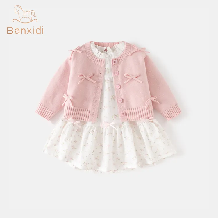 班喜迪女童连衣裙秋新款洋气宝宝公主裙儿童裙子小童开衫套装冬季