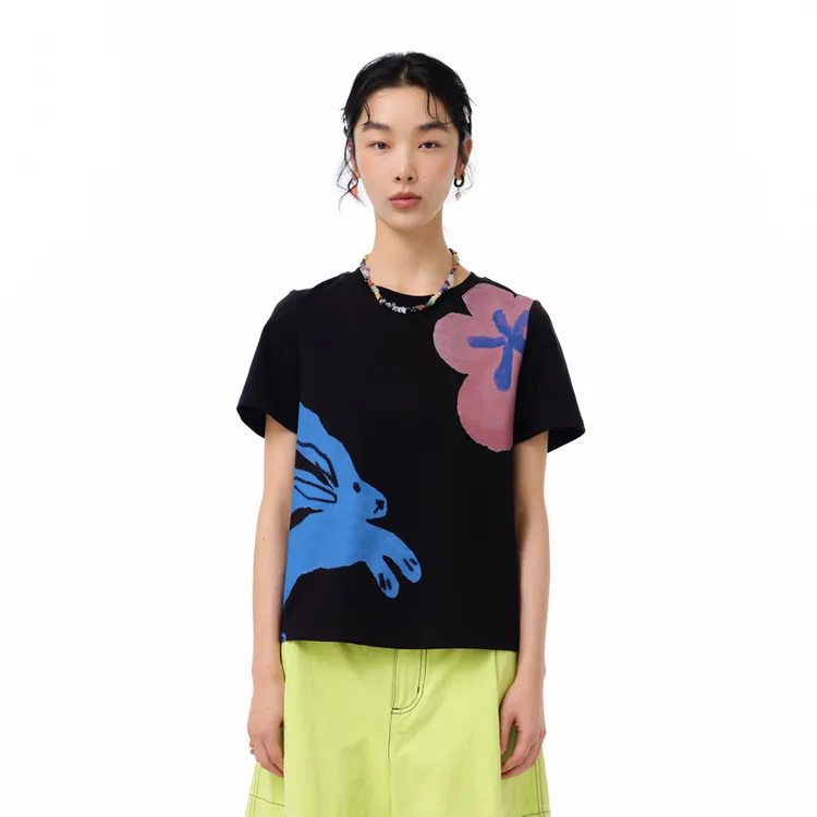 MOVEUP幻走2025夏季新款.FUN 短袖多巴胺印花短款T恤女325210513