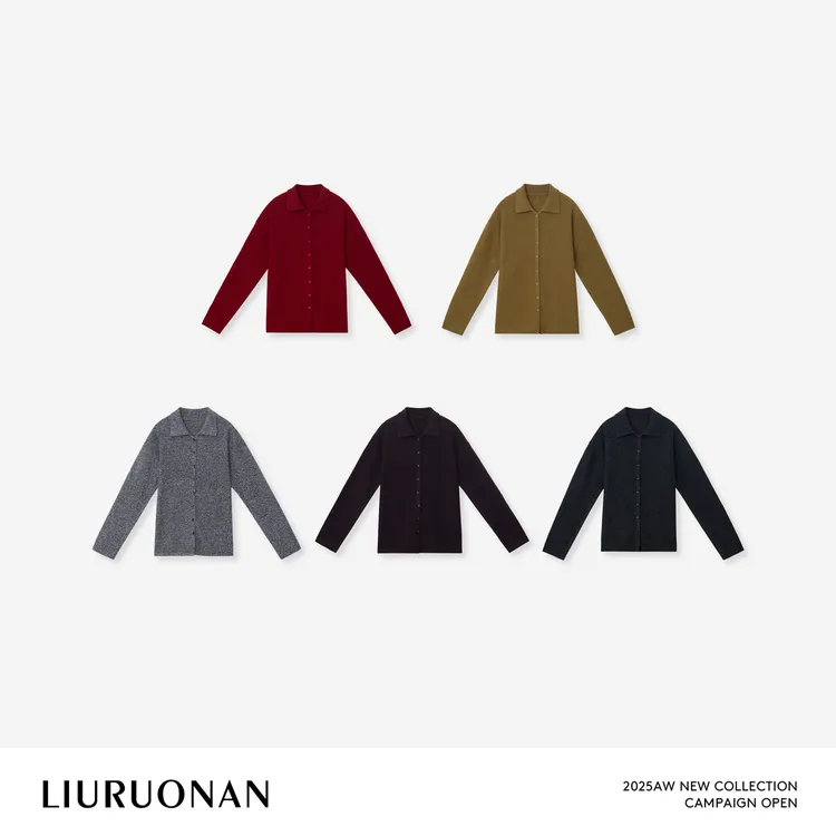 LIURUONAN 25WIN【羊毛开衫】慵懒气质翻领纯顺单排扣保暖毛衣秋冬