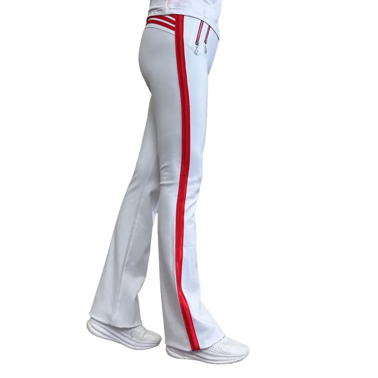 新款显瘦佳木斯健身操运动长裤修身白色红条罗马阔腿裤LK03