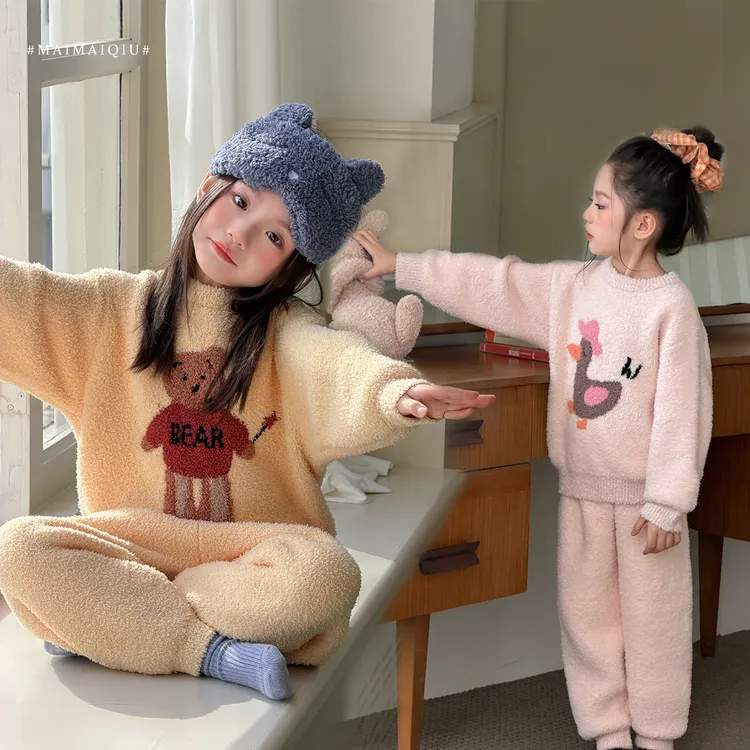 「麦麦秋」【噗噗乐园】单边绒女中大童冬季保暖卡通家居服套装GD2580