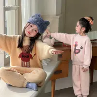 现货「麦麦秋」【噗噗乐园】单边绒女童冬季保暖家居服套装GD2580