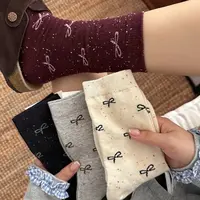 秋冬款点子纱韩系蝴蝶结潮流中筒堆堆袜