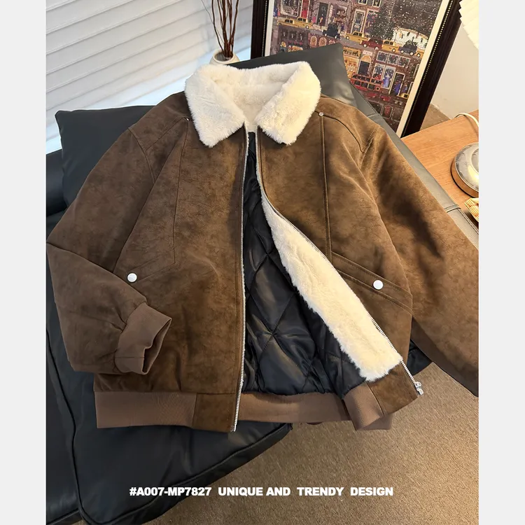 美拉德cleanfit毛领雾面PU皮夹克棉衣男士保暖冬季羊羔绒加绒棉服