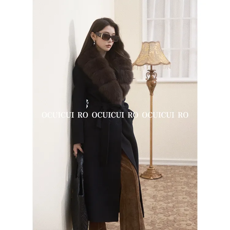 CUI CUI 崔崔【惬意时光】100绵羊毛大衣长款时尚毛呢外套女双面呢