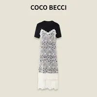 COCO BECCI【复古巴洛克】棉混纺时尚百搭蕾拼接连衣裙CFHHB372031