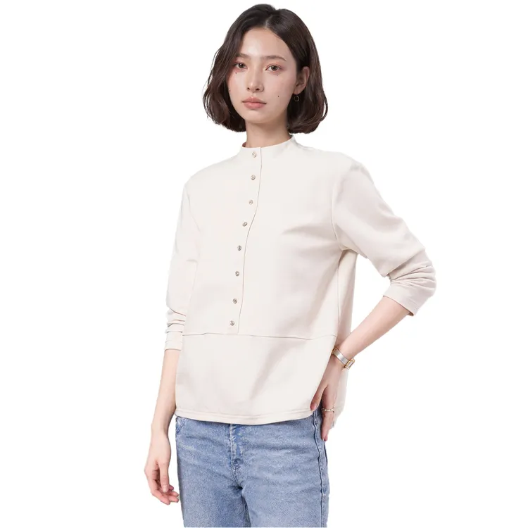 扣子装饰立领秋冬打底衫修身卫衣长袖圆领开衫纯色