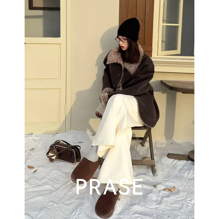 PRASE·噜【暖冬格调】微胖显瘦宽松双面穿时尚翻领皮外套女PR510S48