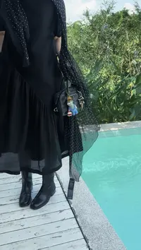 超高品真丝羊毛拼接无袖碎褶连衣裙  J25LYQ369