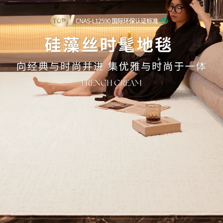硅藻丝白沙滩无胶地毯无甲醛隔水轻奢现代简约客厅茶几毯卧室床边