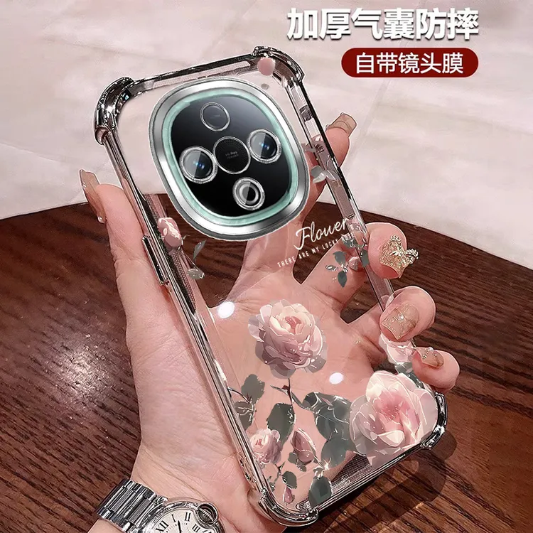 新款适用vivoy300手机壳气囊防摔套Y300全包镜头膜小众轻奢玫瑰花
