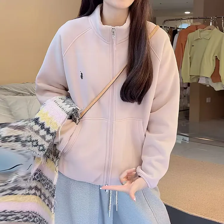 2025秋冬新款加绒保暖开衫连帽卫衣女韩版时尚洋气加厚上衣外套潮