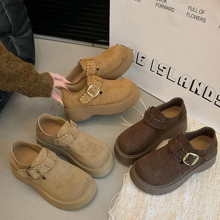 美拉德增高厚底全包勃肯鞋女鞋子2025新款秋小个子乐福鞋勃肯单鞋