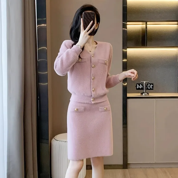 时尚休闲套装女2025年春秋季新款名媛小香风法式针织两件减龄女装
