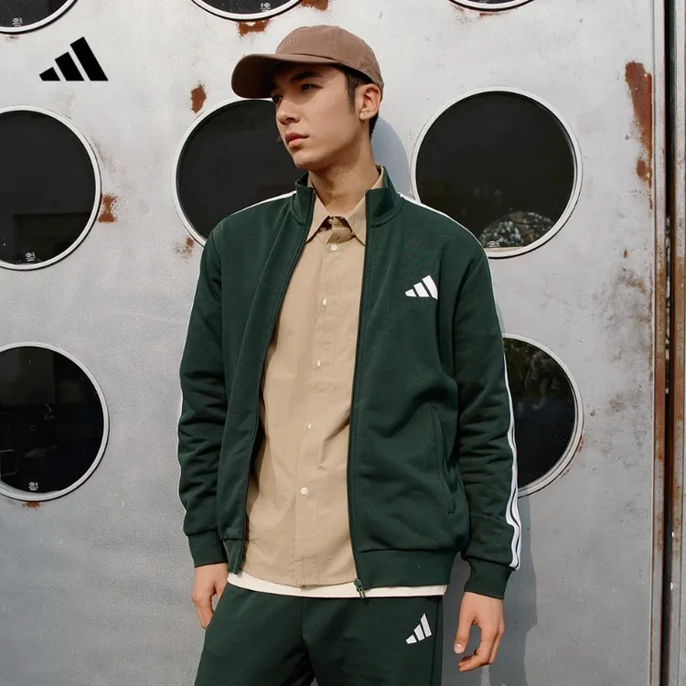 阿迪达斯官方 马年红品经典休闲三条纹长袖套装男女春夏 JZ0110