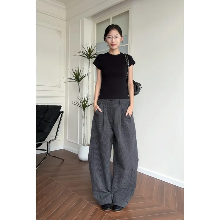 【可调节腰扣】夏季复古褶皱弯刀裤女老钱风宽松显瘦通勤阔腿长裤