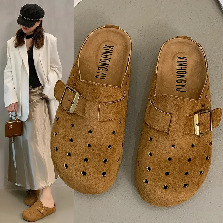 XHY【勃肯半拖】包头镂空半拖鞋女透气搭扣懒人鞋软底夏季平底