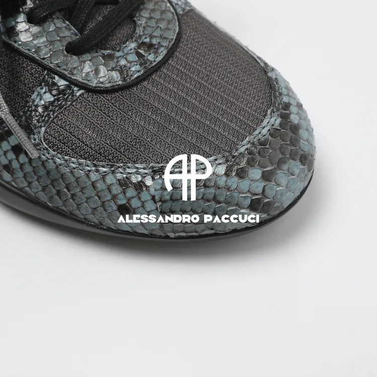 AP洛哥53151XY蛇皮+牛皮+网布拼接系带轮胎花纹底时尚运动鞋