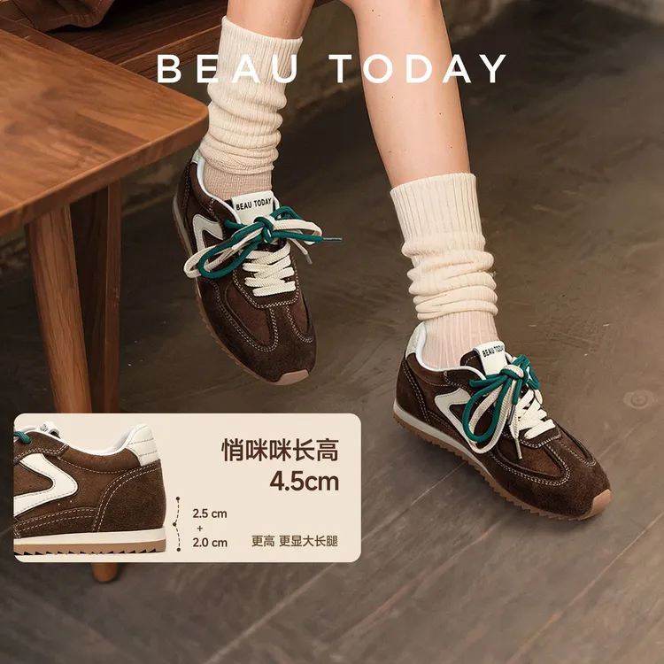 BeauToday【真皮增高】流光风休闲鞋复古百搭绑带设计女鞋子女款