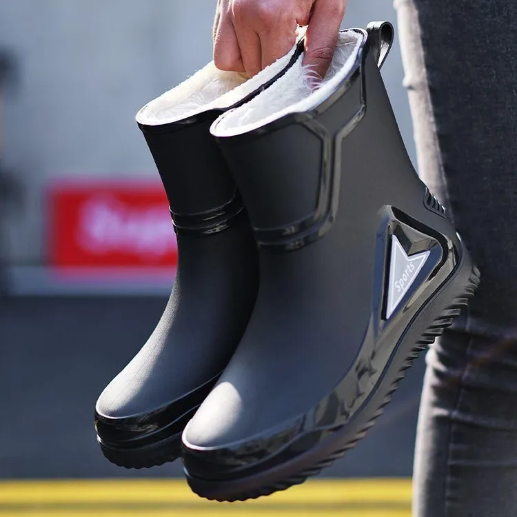 男士加绒保暖加厚时尚潮流冬季雨靴男款中筒耐磨防水鞋39-48码P