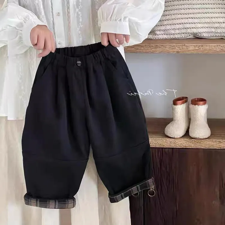 儿童一体绒裤子宽松时尚百搭裤子男女童冬季水洗棉加绒加厚休闲裤
