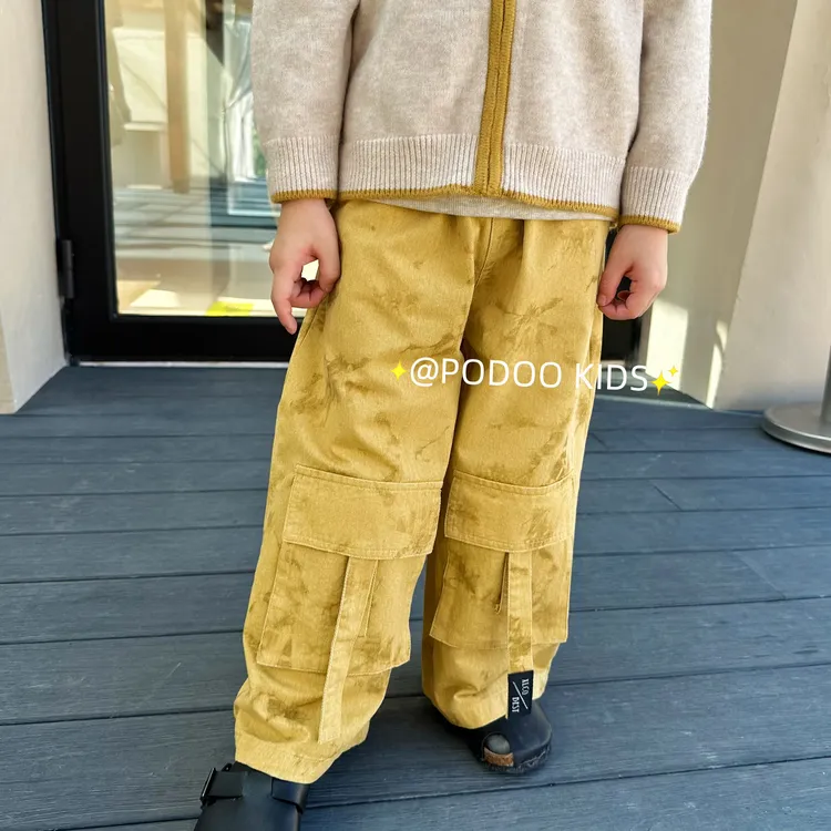 【秋叶黄蜡染印花工装裤】秋冬新款韩风儿童纯棉休闲工装阔腿长裤