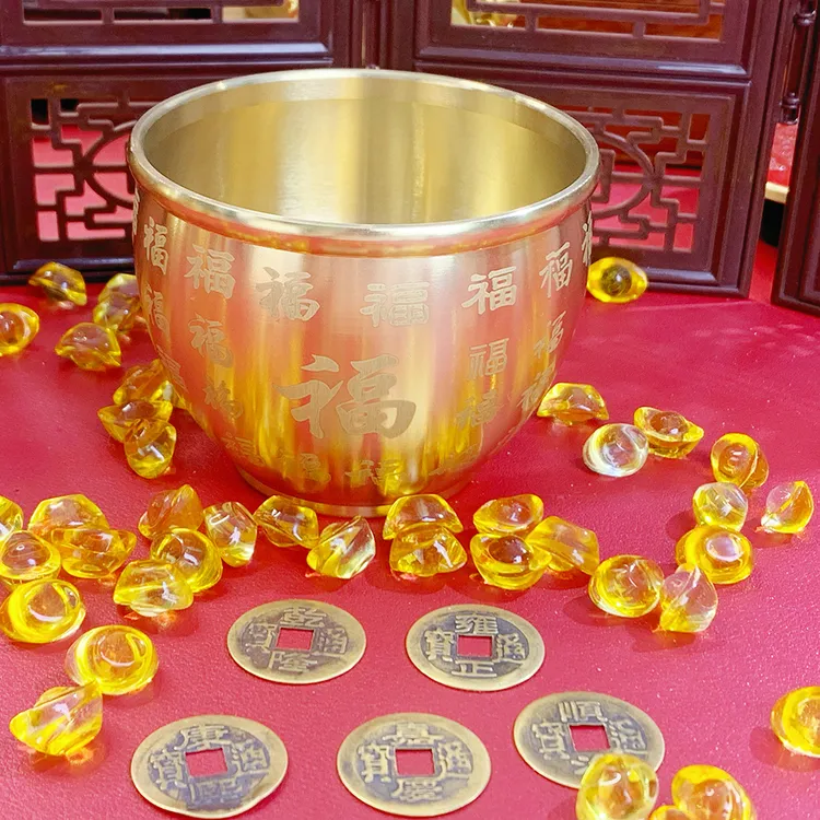【张氏铜器】纯黄铜百福缸零钱缸米缸摆件复古铜喜庆吉祥装饰工艺品