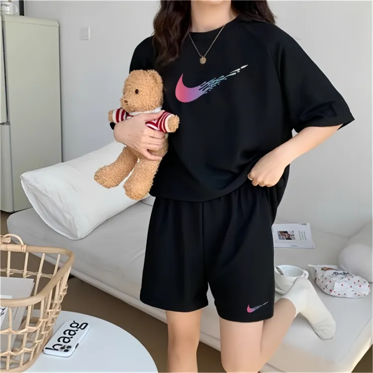 【套装】大码宽松休闲短袖短裤套装女透气不闷夏日运动服套装女夏