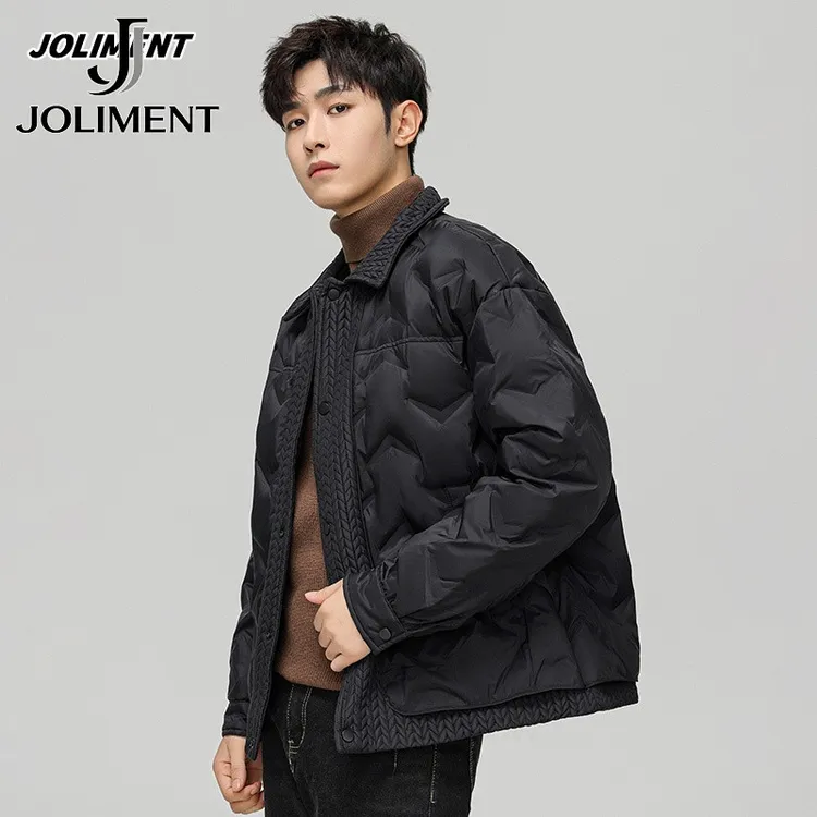 JOLIMENT麦穗拼接羽绒服男士秋冬季轻薄设计感翻领白鸭绒保暖外套
