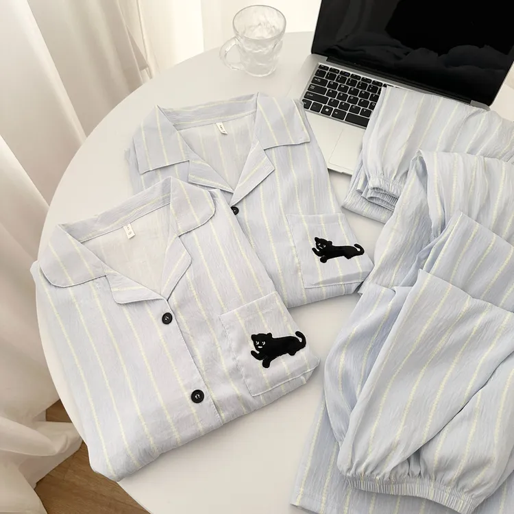 2025年情侣海盐黑猫睡衣男夏季网红少女短袖短裤高级感家居服套装