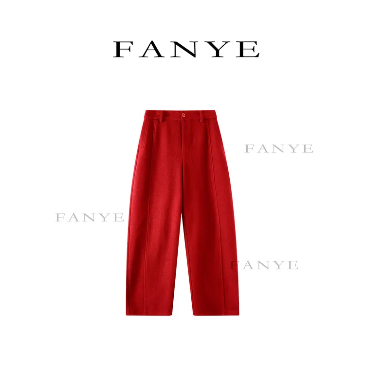 FANYE 2025冬季新款老钱风极简弯刀羊毛裤25393