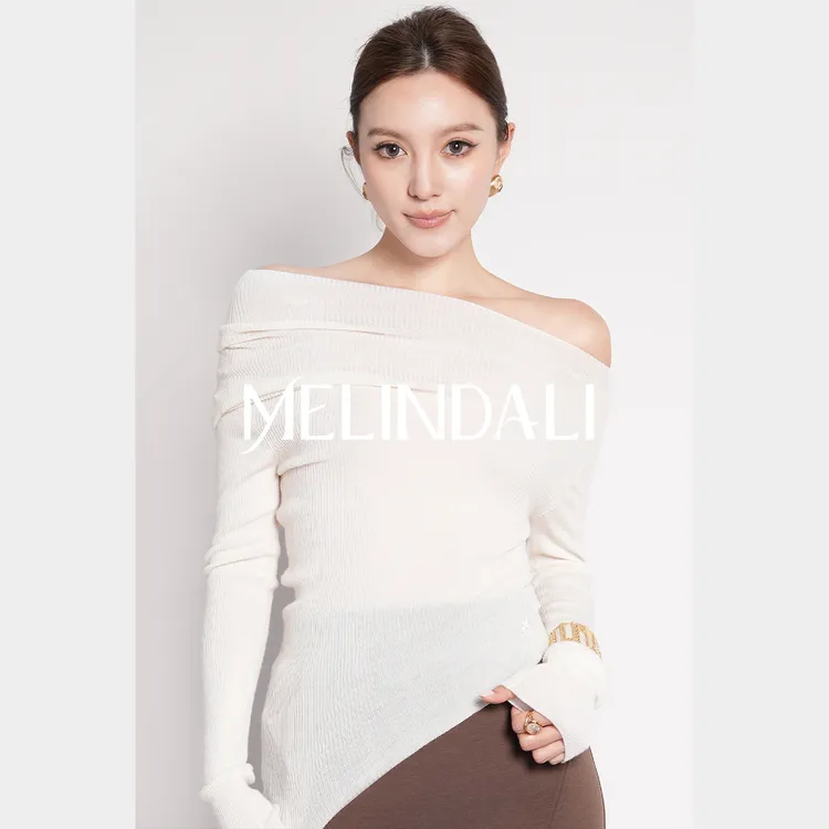 Melinda Li【优雅每刻】德国扬子纱60支100澳毛斜肩两穿长袖打底衫