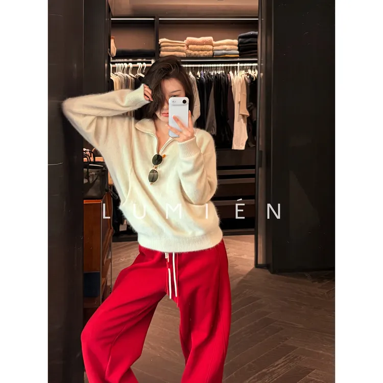 【LUMIEN 新品】秋冬氛围感翻领半拉链设计柔软保暖毛衫LX5KSS310