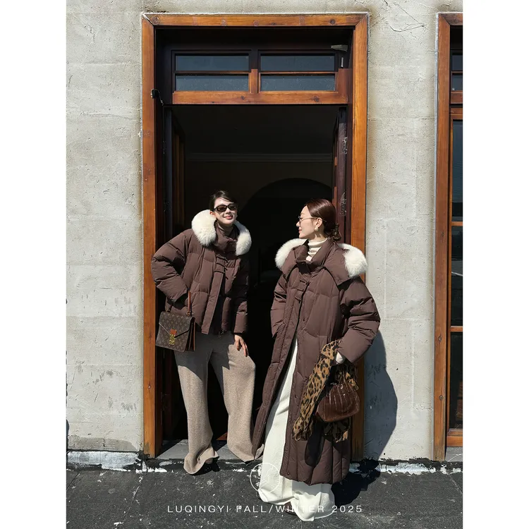 鹭青一原创【福履】三星90白鸭绒狐狸毛盘扣羽绒服L25Y7576BA