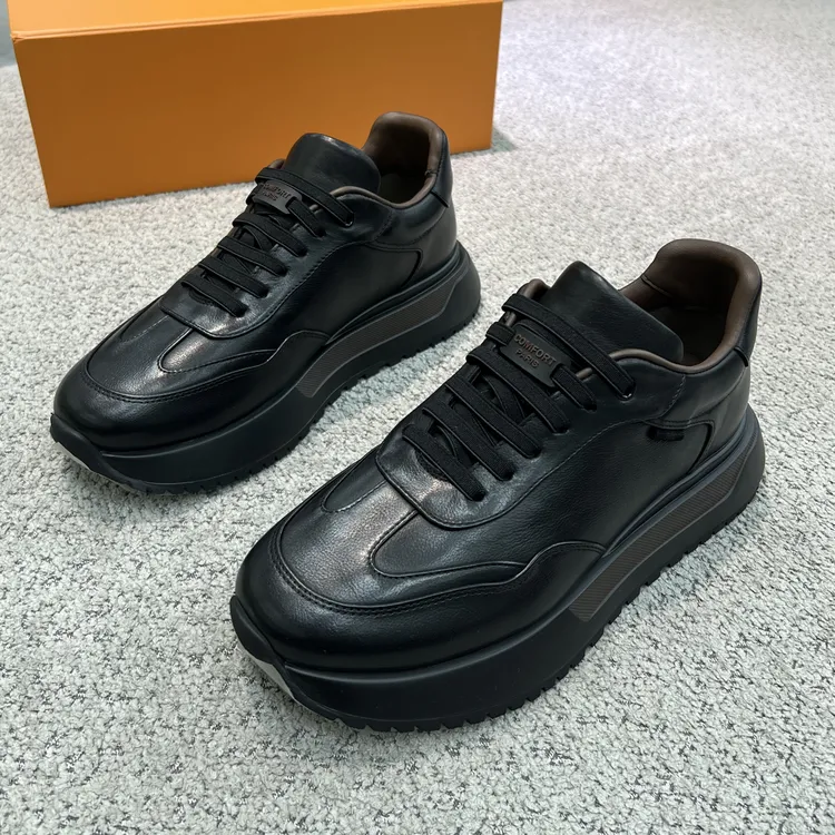 男士厚底休闲鞋1335秋冬黑色厚底真皮高端舒适休闲鞋最新款