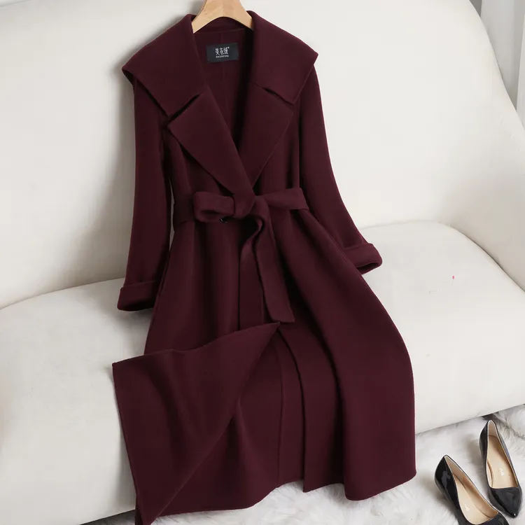 2025年新款爆款红色双面羊绒大衣女时尚高端气质中长款羊毛呢外套