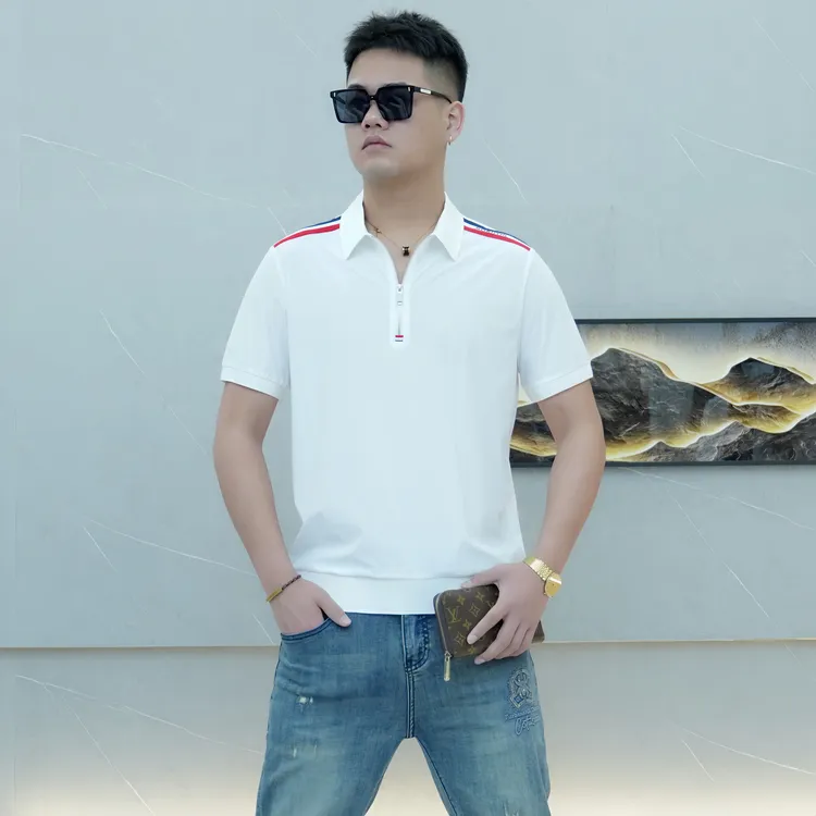 【KAER】高端男装手工立体3D裁剪拼接赛车风格半拉链男士短袖Polo衫