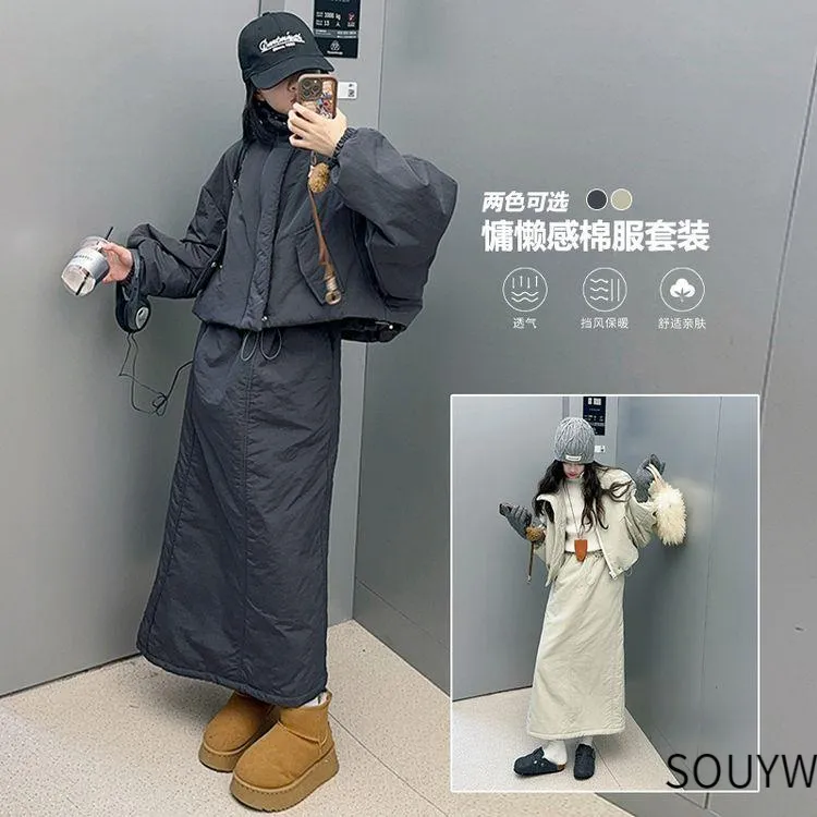 巴拉优选女童棉服套装裙2025中大童小个子辣妹双开拉链外套半裙棉